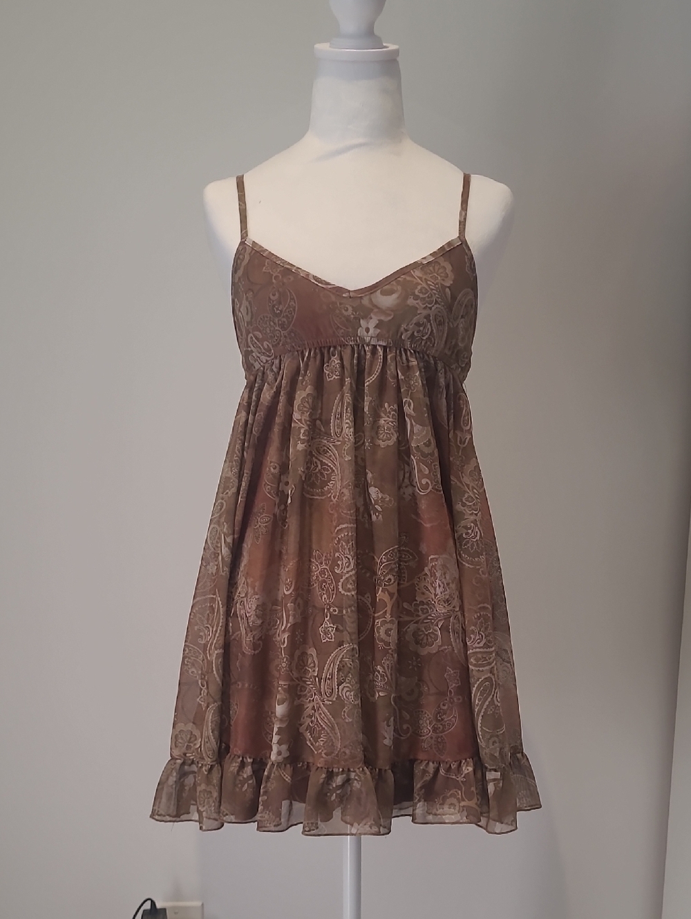 Brown Paisley Spaghetti-Strap Sundress